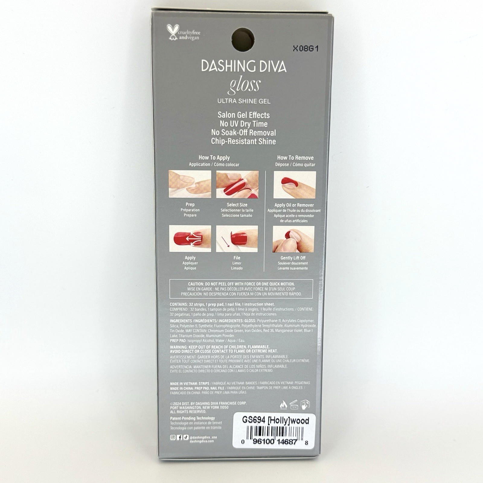 Dashing Diva Gloss Gel Nail Strips [Holly]wood Red Glitter Xmas Holly 32ct Shine