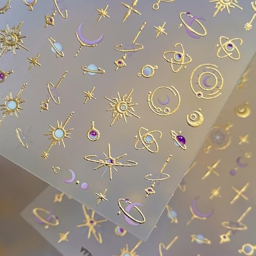 5D Embossed Gold Nail Stickers for Nail Art Moon Star Nail Art Stickers T-25