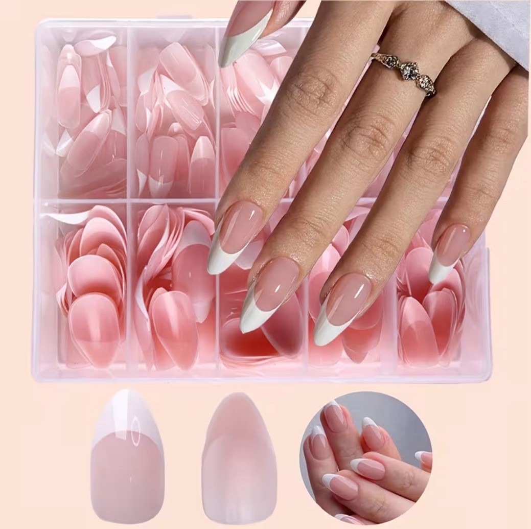 360pcs Short/Medium Almond French Tip Press on GelX Nails – Pink and White