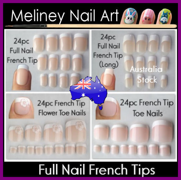 24pc Press on Nails Square French Tips Full Cover Stick On DIY Cute Party Fake