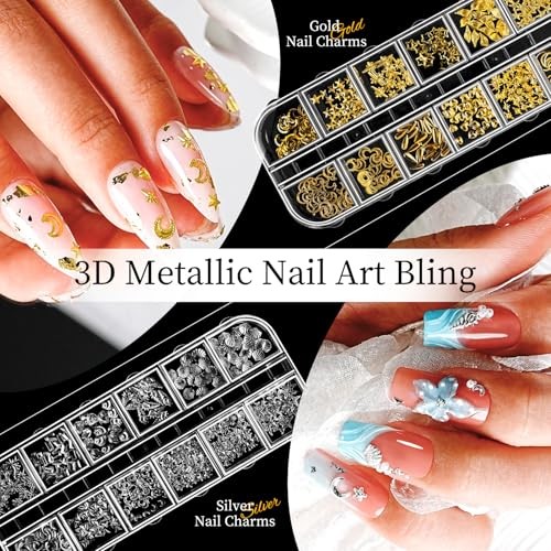 Nail Charms,Nail Rhinestones Kit with 6 Boxes of Rhinestones,12 multicolored