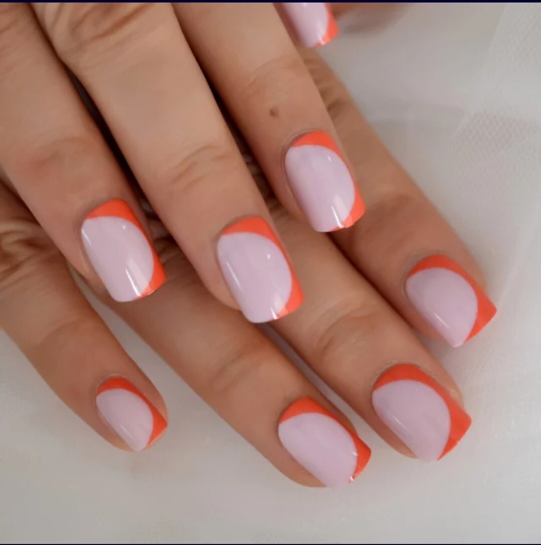 24 Short Orange Nude Press on nails glue kit Trendy circle summer natural spring