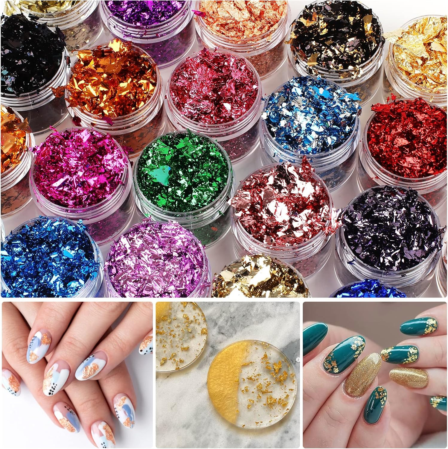 Gold Foil Flakes – 24 Color Metallic Gilding Flakes for Resin, Nails, Painting,