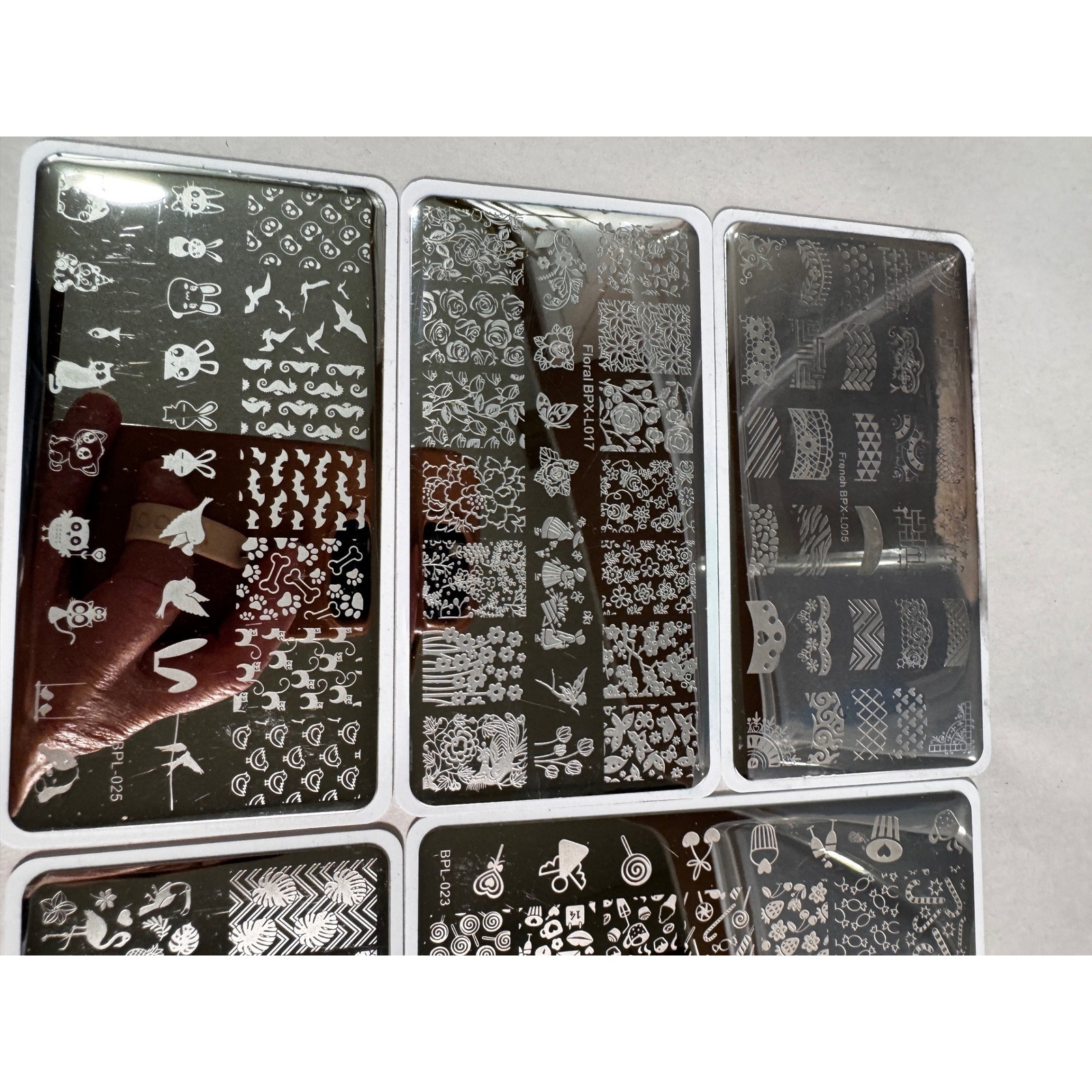 Born Pretty Nail Stamping Plates Set 6pc Silver New Floral Lace Tropical Animal