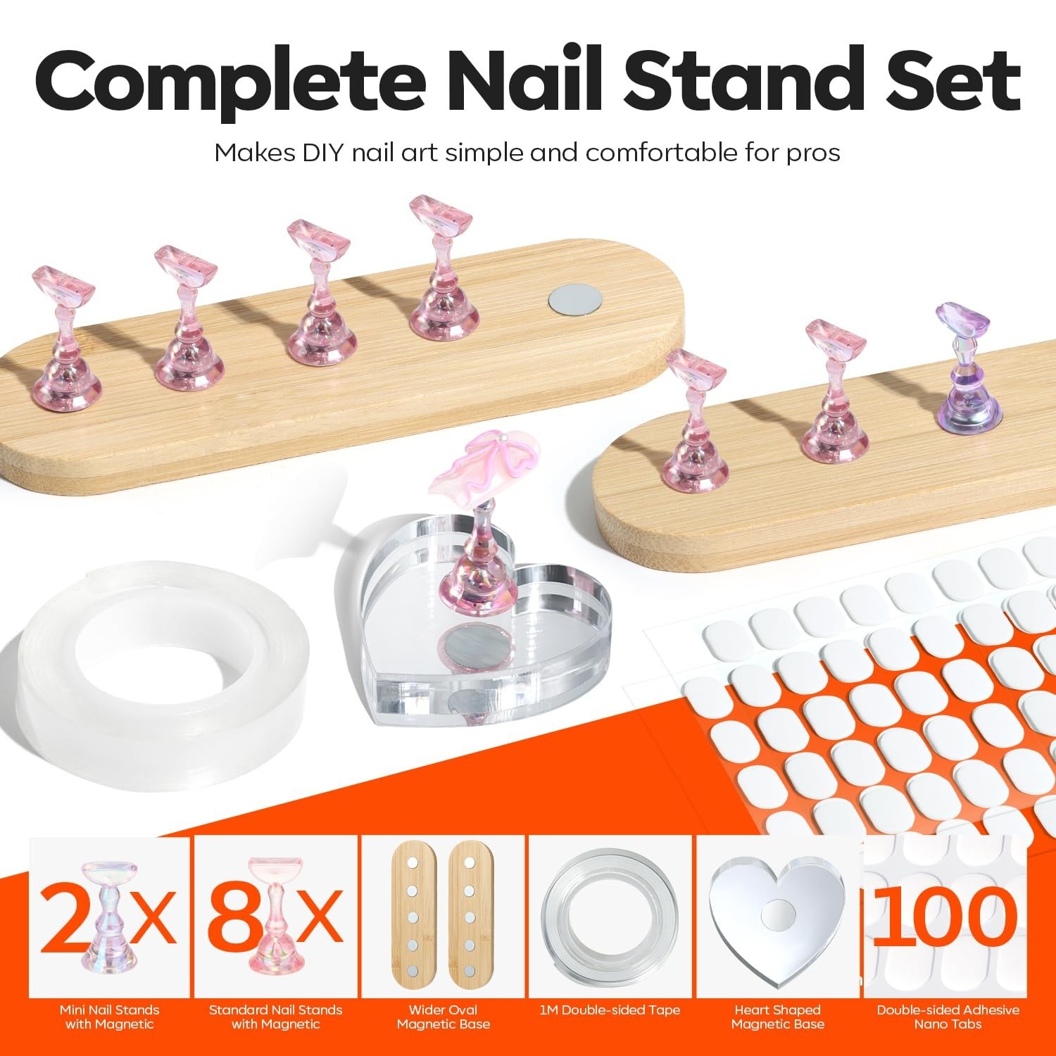 Nail Art Stand Set with Magnetic Holders & Versatile Adhesive Options