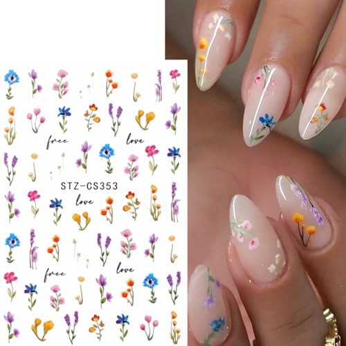 5pcs Flower Nail Stickers With Tweezers, Mini Jasmine Rose Hibiscus Wildflower