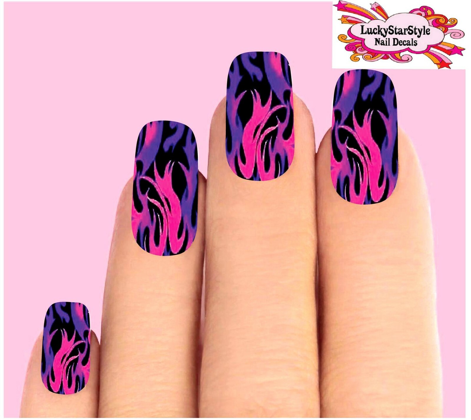 Waterslide Full Nail Decals Set of 10 – Purple Pink Fire Flames
