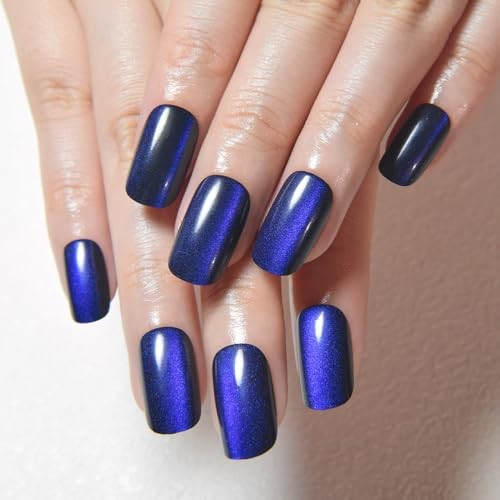 Royal Blue Cat Eye Press on Nails – Medium Square – Medium Square Stick