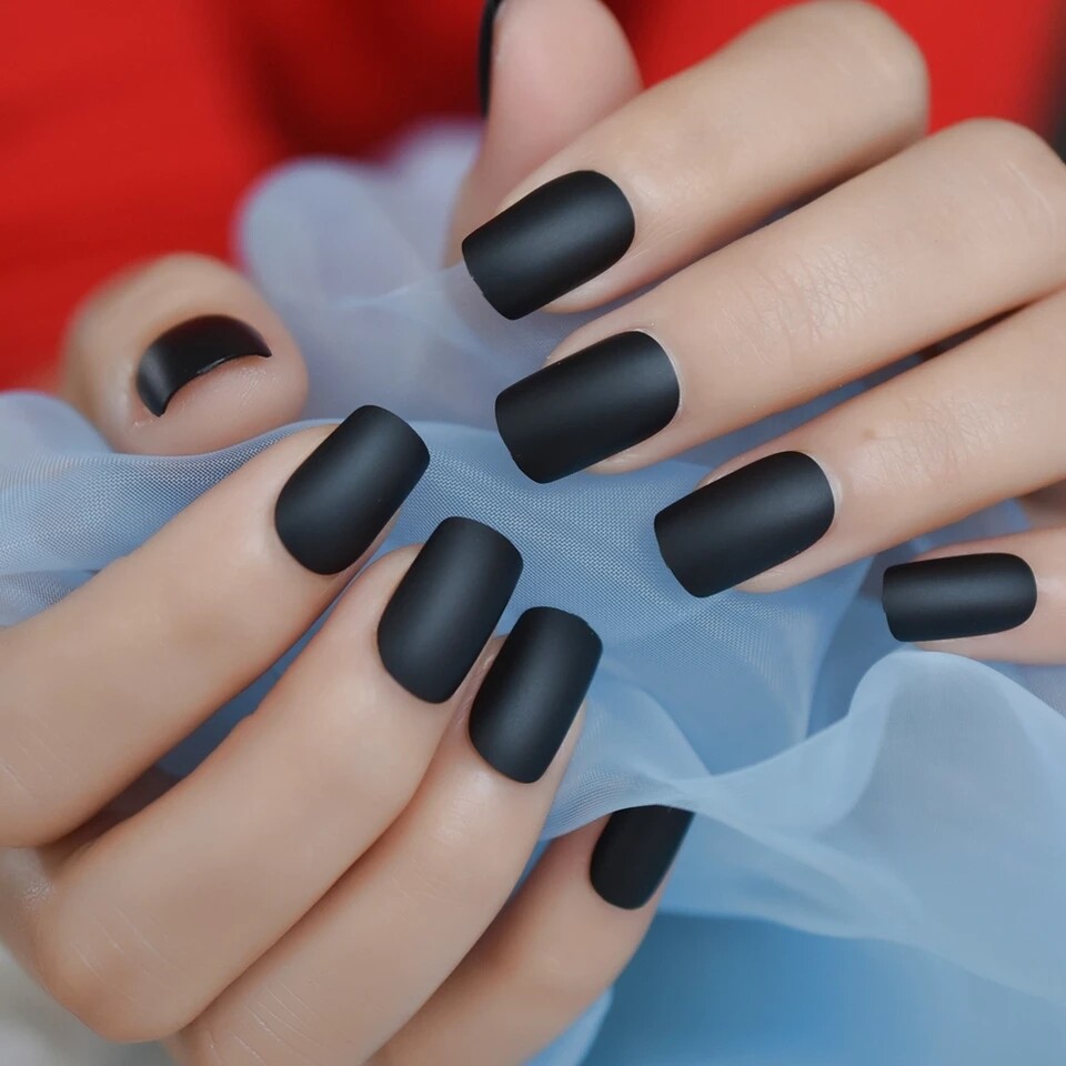 Short Black Matte Press on nails kit with file and glue 24 nails goth alt emo