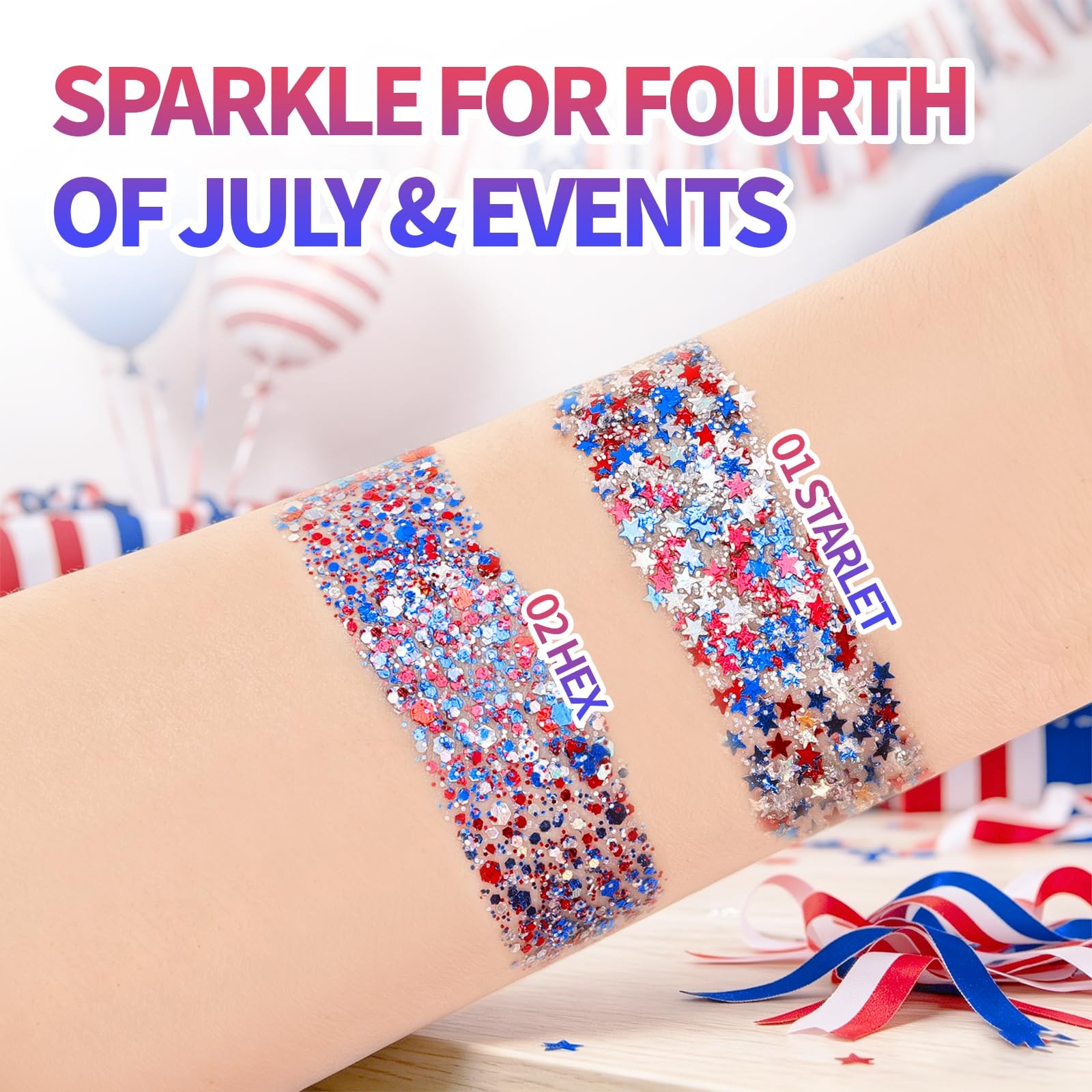 Starlet Glitter Stick, Red White Blue Star for Body Hair, Patriotic Pride USA…