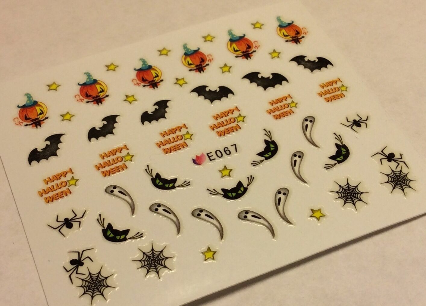 Nail Art 3D Decal Stickers Halloween Bat Black Cat Pumpkin Ghost Spider E067