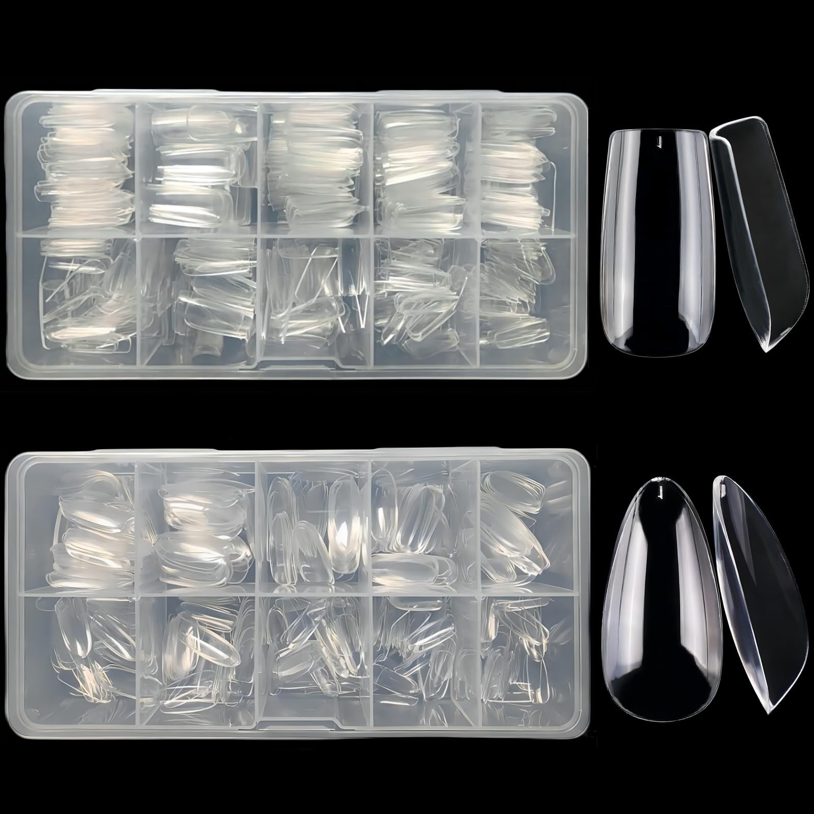 1000Pcs Gel x Nail Tips Almond & Square Medium Nails Set,10 Size Clear Press …