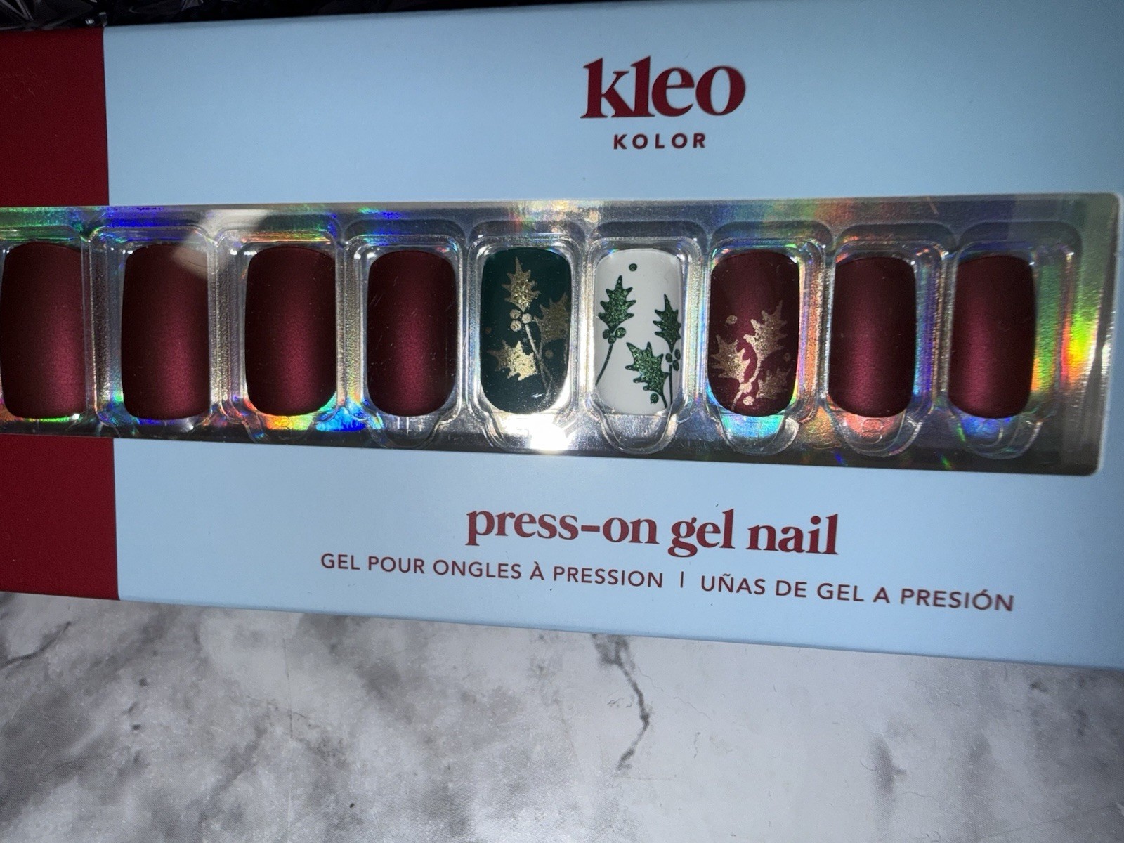 New Kleo Kolor Press-On Gel Nails – Long Square Holiday Days Matte Christmas Red