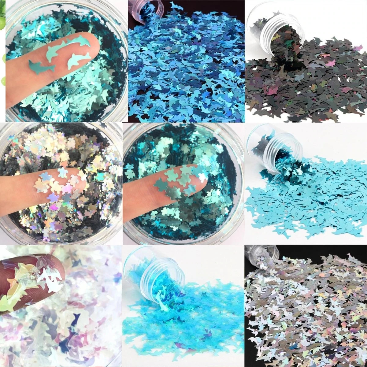 Holographic Nail Art Sequins 10mm 8g Dolphin Turtle Glitter Decoration