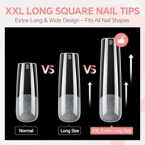 XXL No C Curve Square Flat Nail Tips, 240pcs XXL Square Nail Tips Full Cover