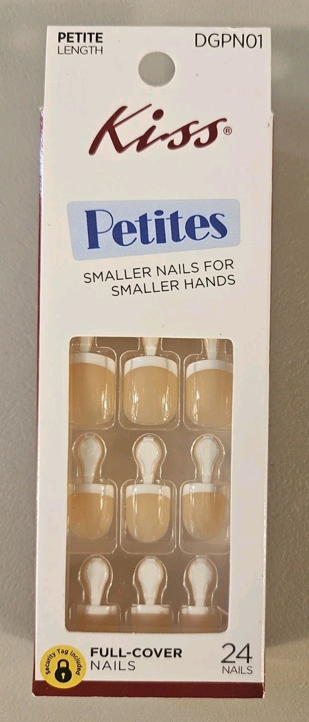 Kiss PETITES 24 Nails 12 Sizes Short Round Glossy French Tip Natural White