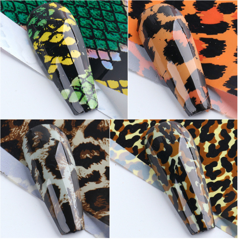 10Pcs Leopard Snake Skin Animal Print Cracked Nail Art Foil Transfer 2023 NS47