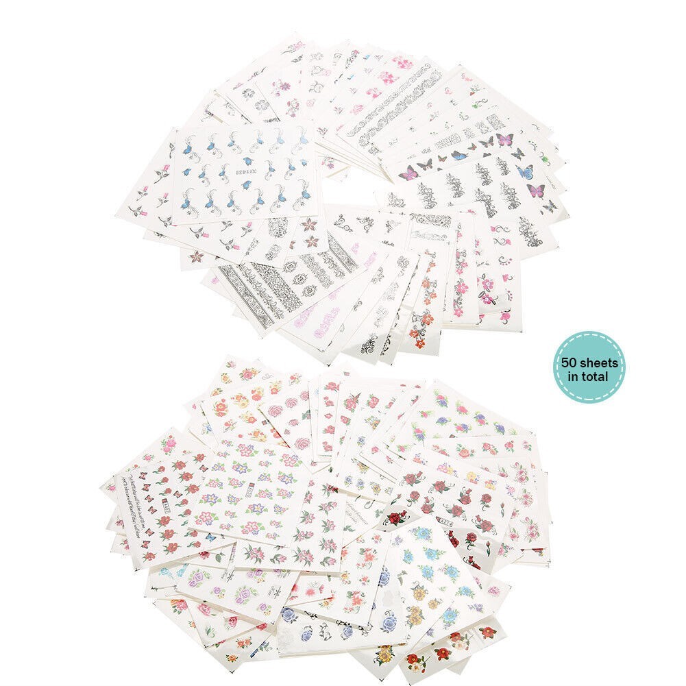 50 Sheets Mixed Flower Cartoon Nail Art Water Transfer Sticker Nail
