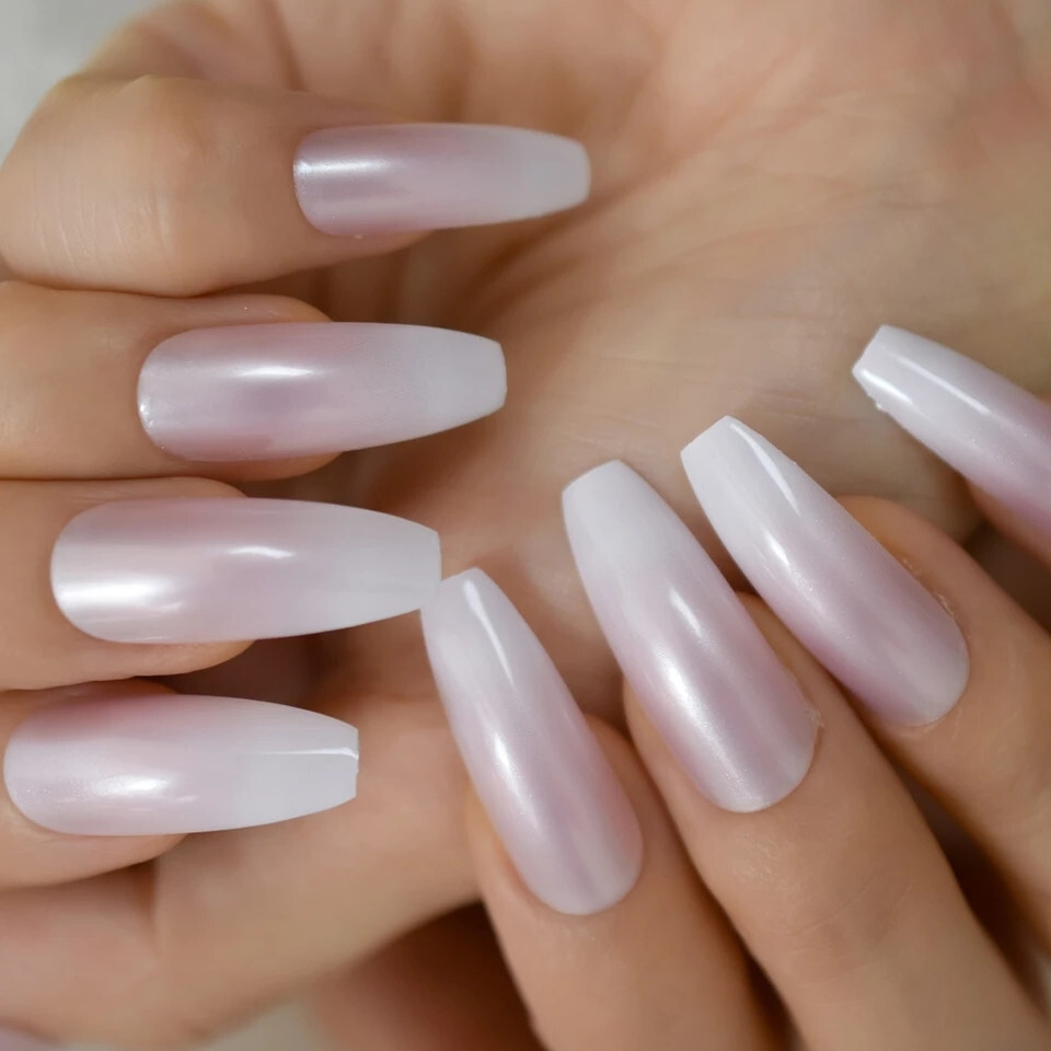 24 Pearl Ombre French New Press on Nails Kit w glue satin pink white
