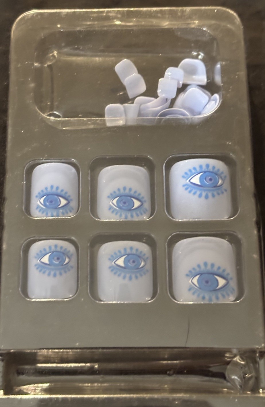 Press-On Toe Nails, Light Blue Eye Design, Square, Full Cover, Pre-Designed, PVC