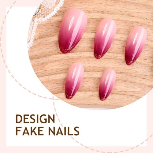 Purple Ombre Press on Nails Almond Fake Nails Purple French Medium Style-4