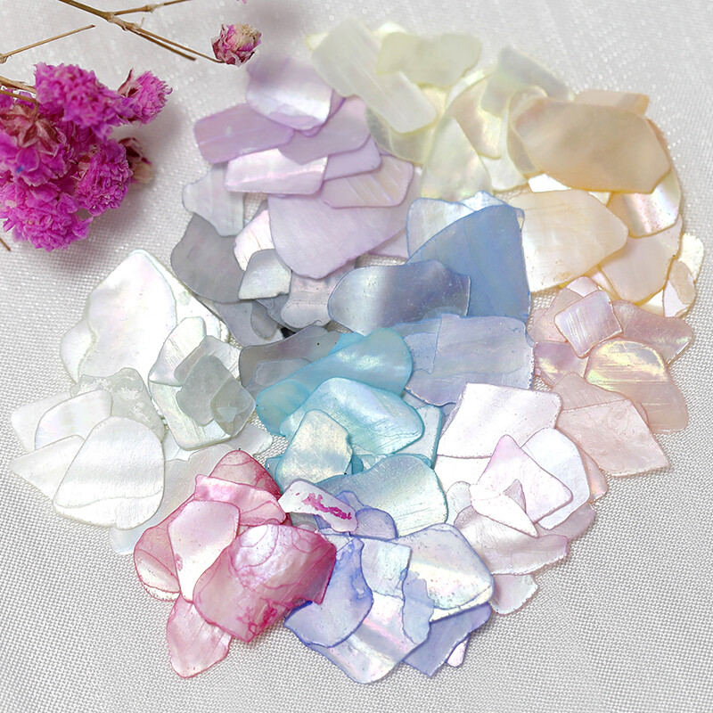 12 Grid Box – Irregular Iridescent Shell Slices Nail Art Shell Piece Painting