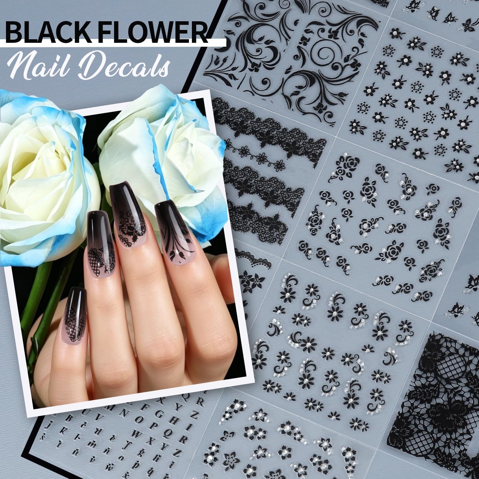 Teenitor 7 Styles Nail Stickers 100 Sheets Flower Decals