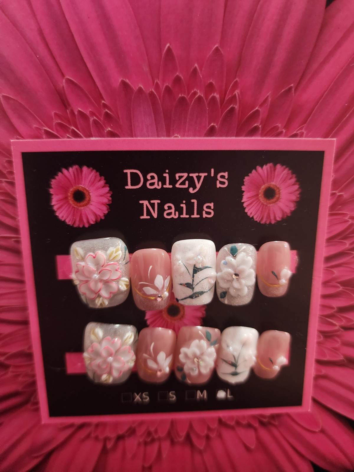 Large Size Garden 3D Floral Press-on Nail Set Handmade Almond 1.5 Cm Length
