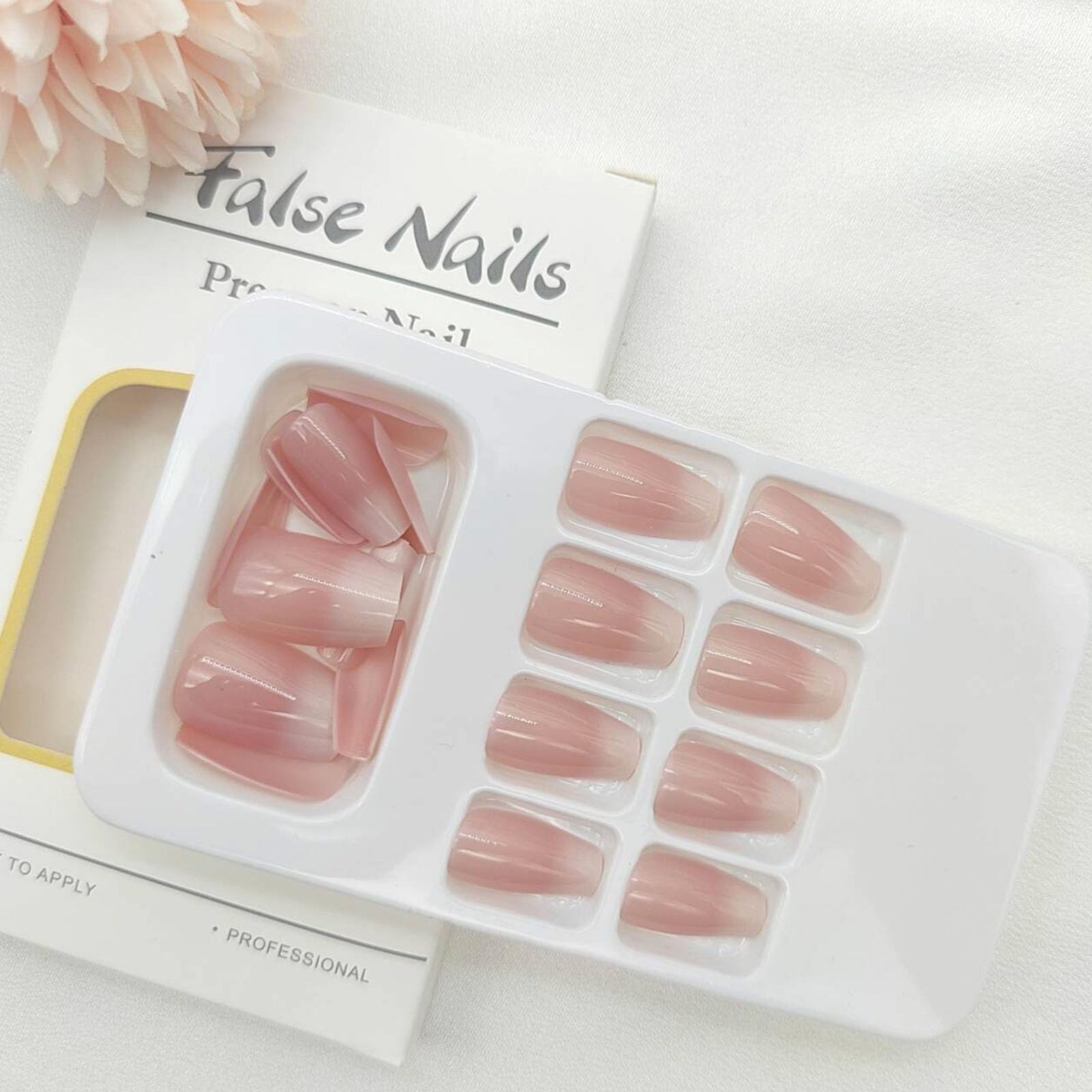 Gradient Press on Nails Short Coffin Fake Nails with Ombre Glossy Designs Nails