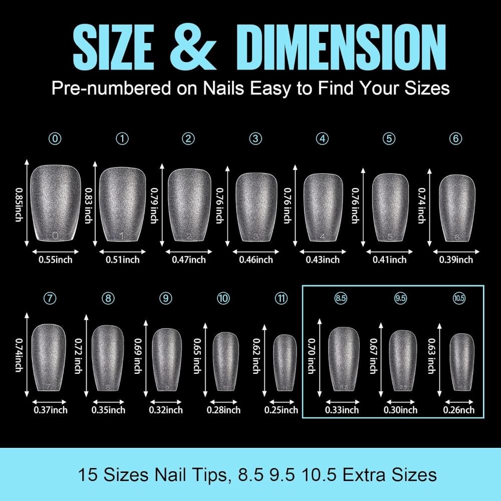 TOMICCA Short Coffin Nail Tips 450Pcs Soft Pre Shaped Gel Nail Tips