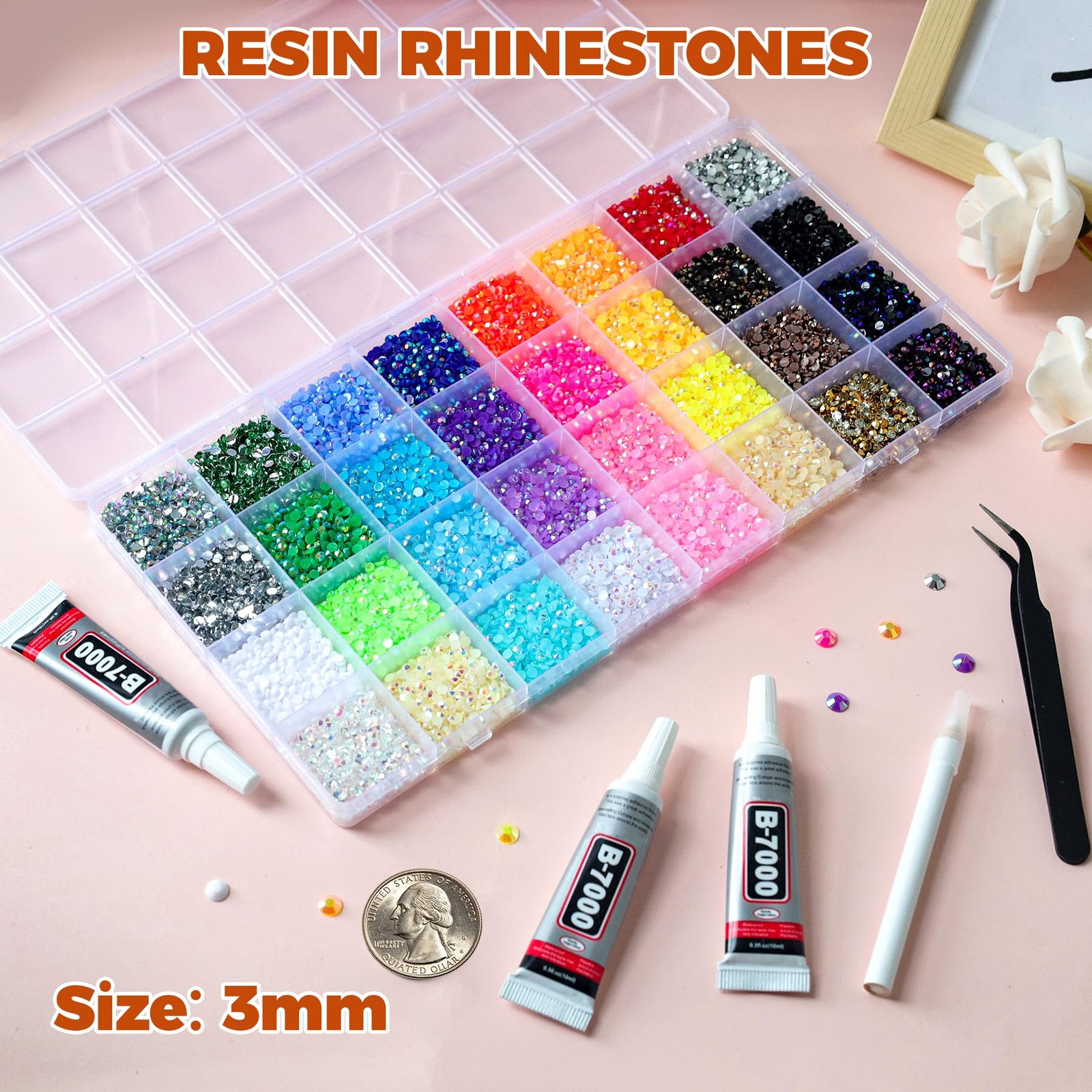 45000Pcs 32 Colors Jelly Rhinestones for Bedazzling, 3mm Resin Flatback Gems …