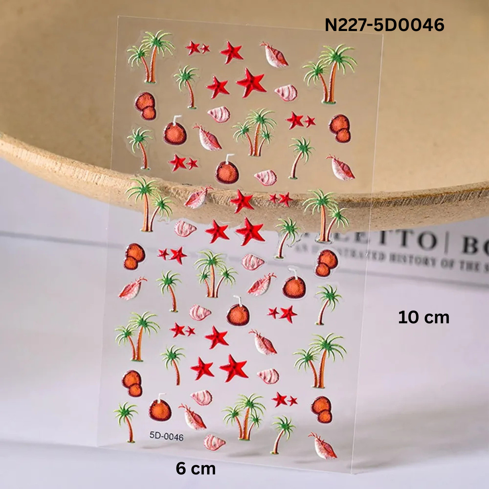 5D Summer Beach Nail Art Stickers – Tropical Palm Trees, Coconuts & Starfish Dec