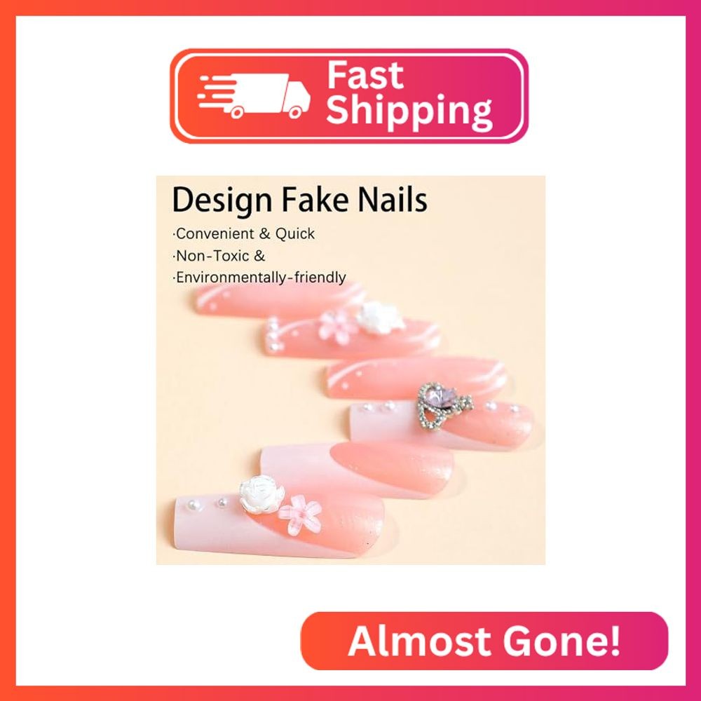 FOXIIU Press on Nails Coffin Long Length Glossy Full Cover Acrylic Coffin Shape