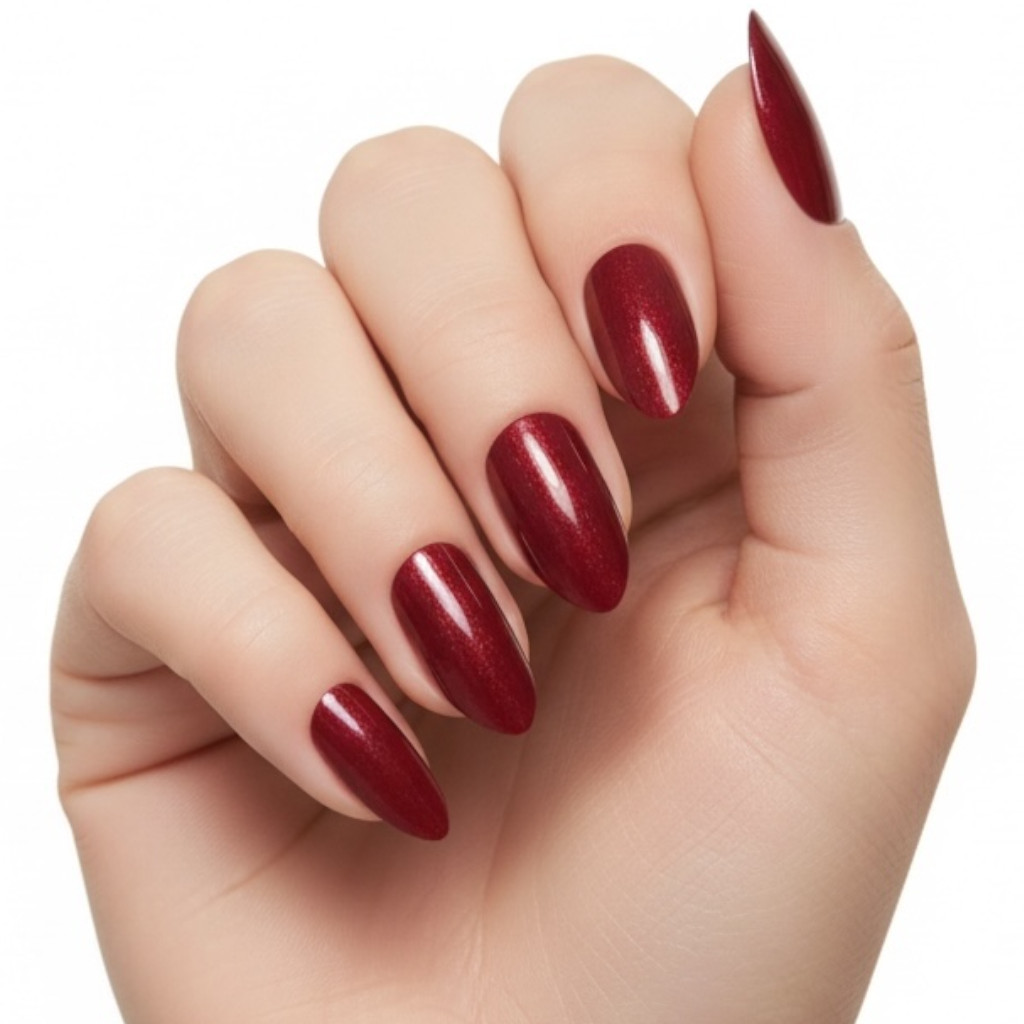 Burgundy Red Almond Stiletto Long Fake Artificial False Tips Press On Nails Set