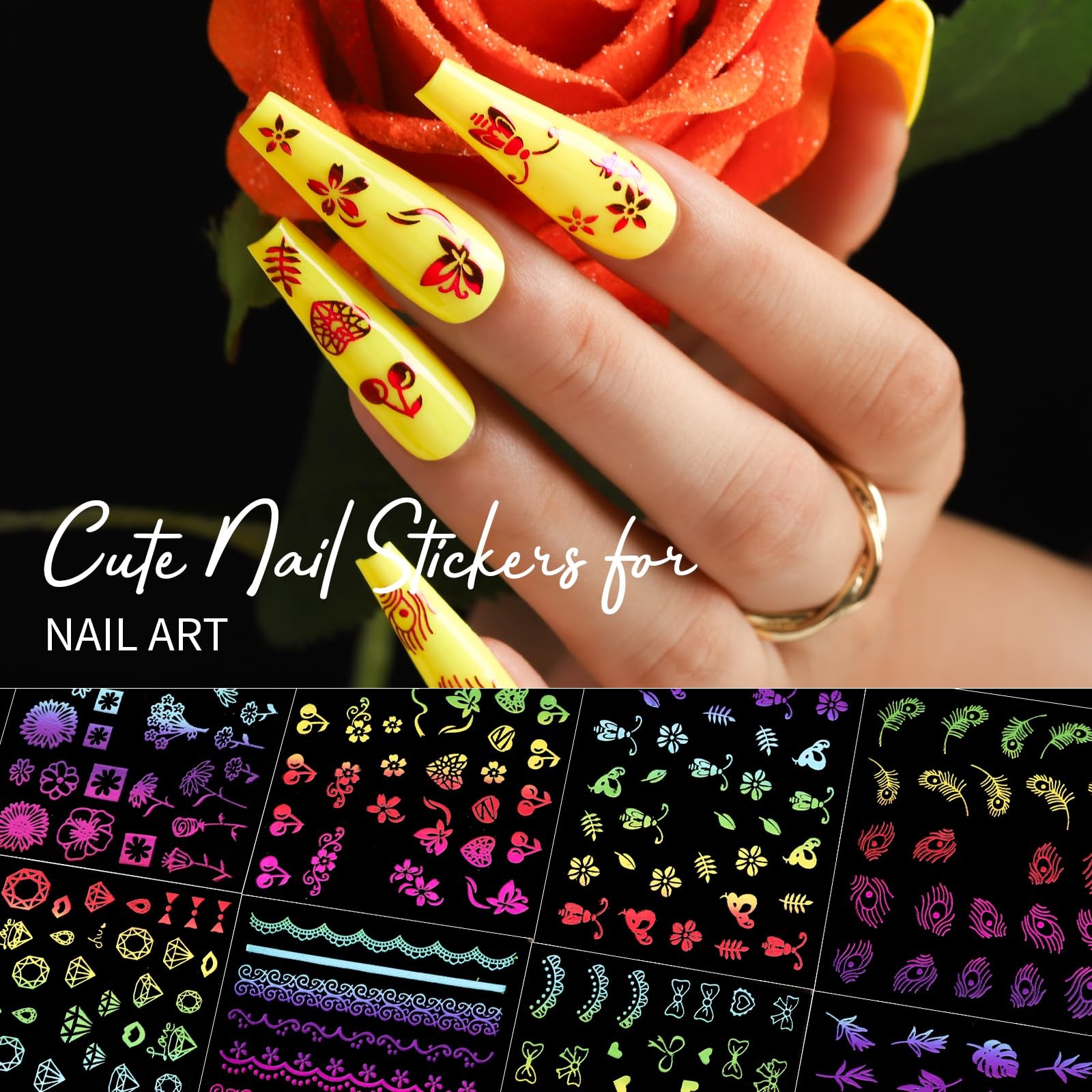 50 Sheets Nail Art Stickers, Rainbow Nail Rainbow Classic Design/Rainbow Line