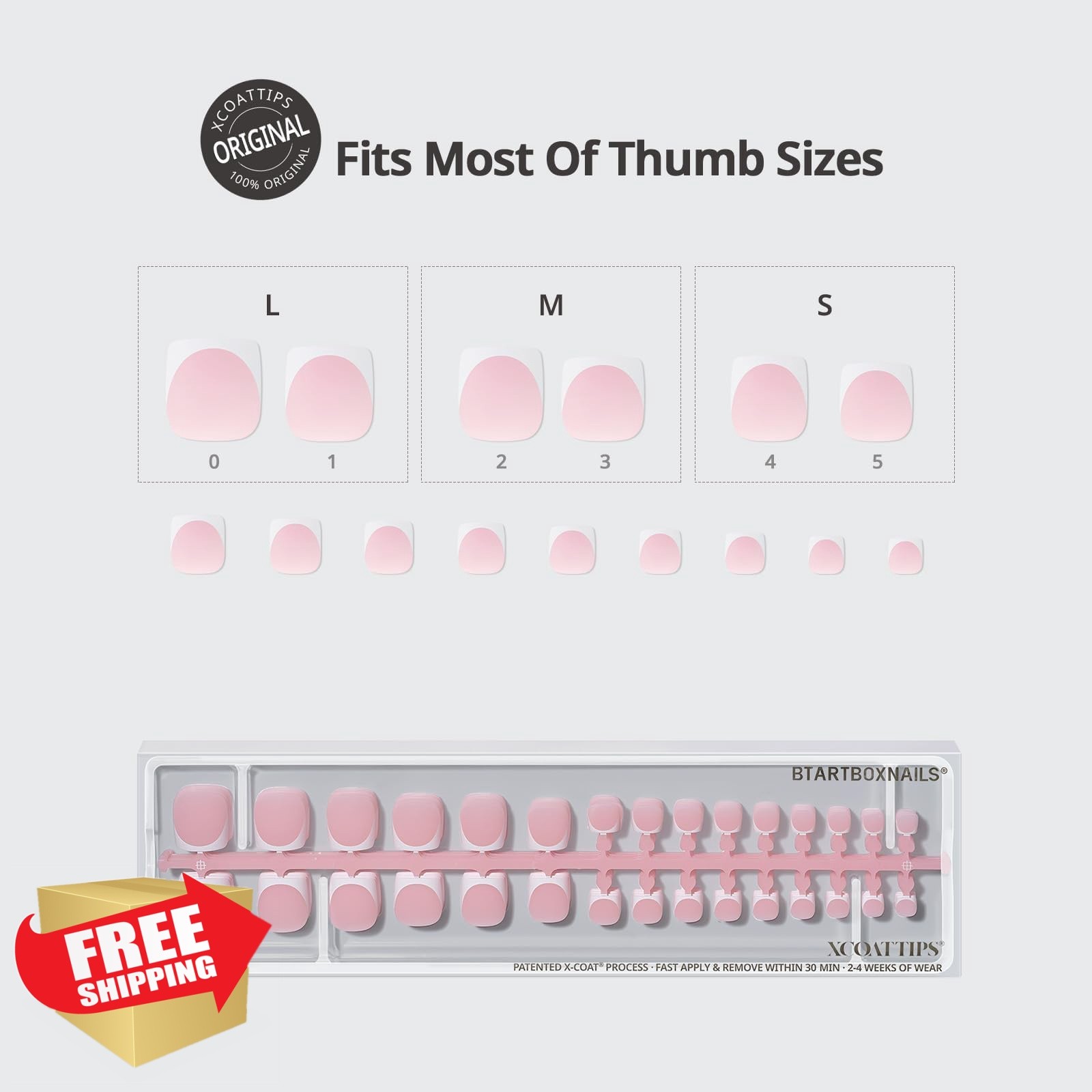 BTARTBOXNAILS Toe Nails Square 01-Pink Base S-L 150ct