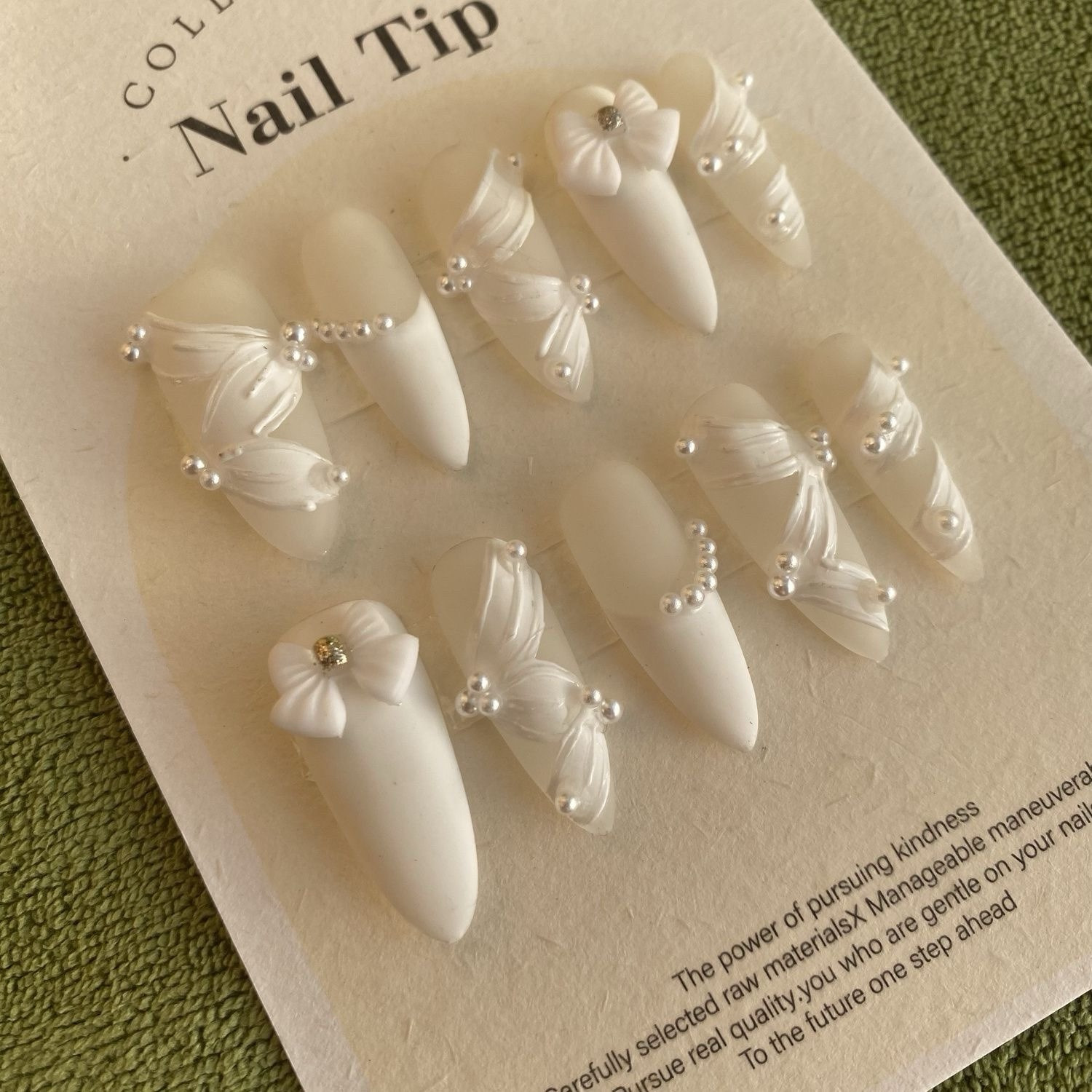 Handmade Gel Press-On Nails ballet style ，3d flower，Dimond style， super cute