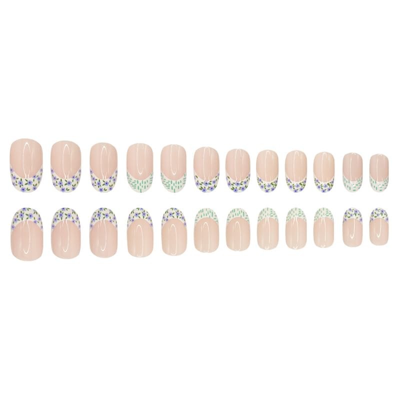 Flower French Tip Press on Nails Short Oval Fake Nails Fall False Nails Gloss…