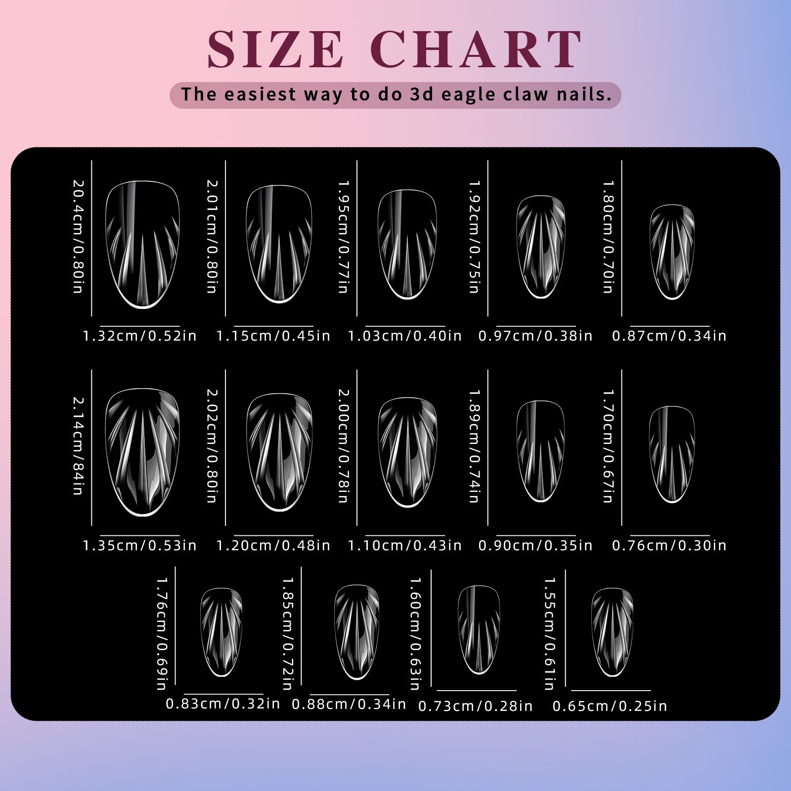 Clear 3D Shell Almond Shape False Nail Tips Small/Medium/Long Sizes Full Cover