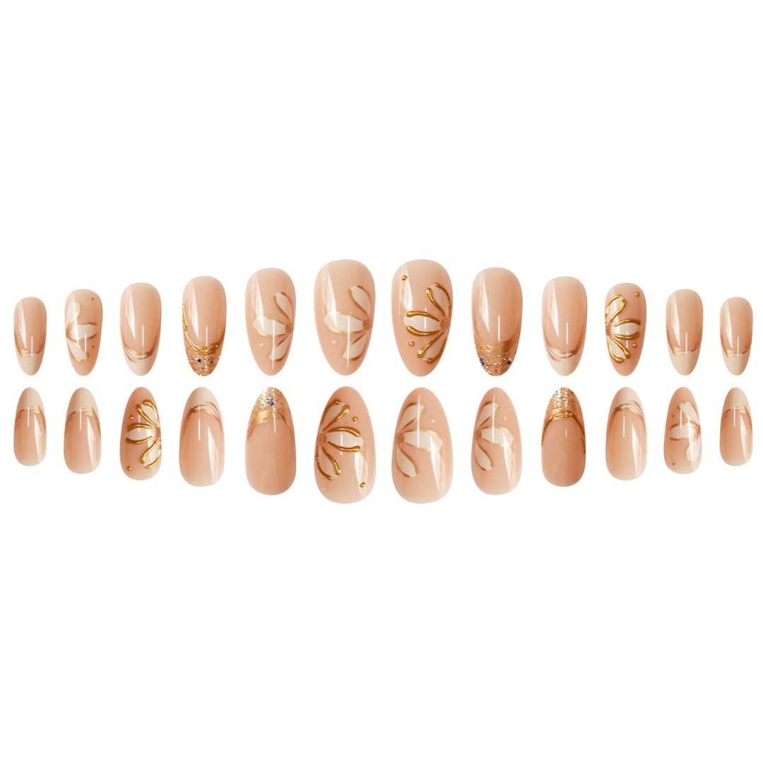Elegant 3D French Floral Press On Nails 24pcs Shiny Ins Style