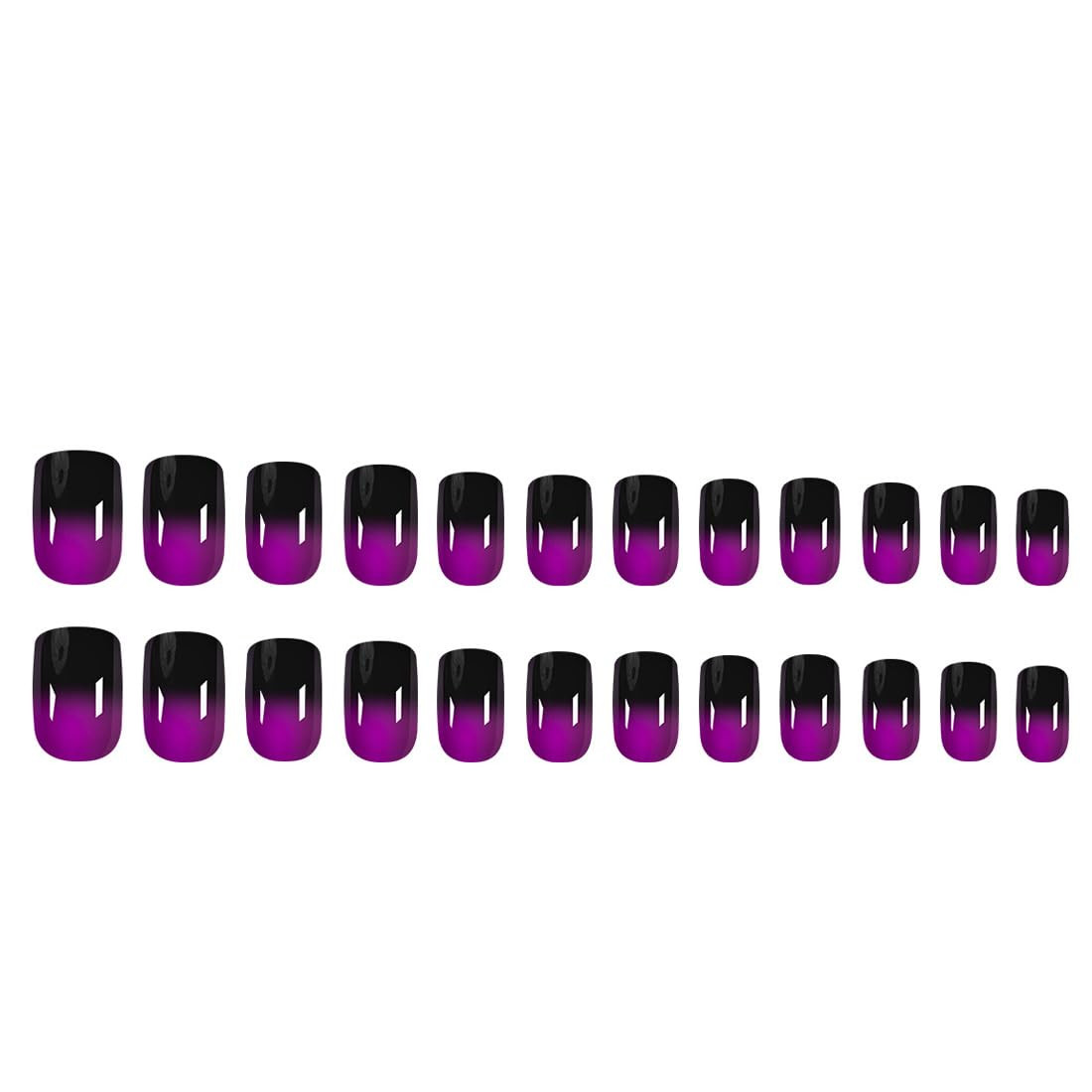 Purple Black Ombre Press on Nails Square Short Medium Fake Nails with Glossy Des