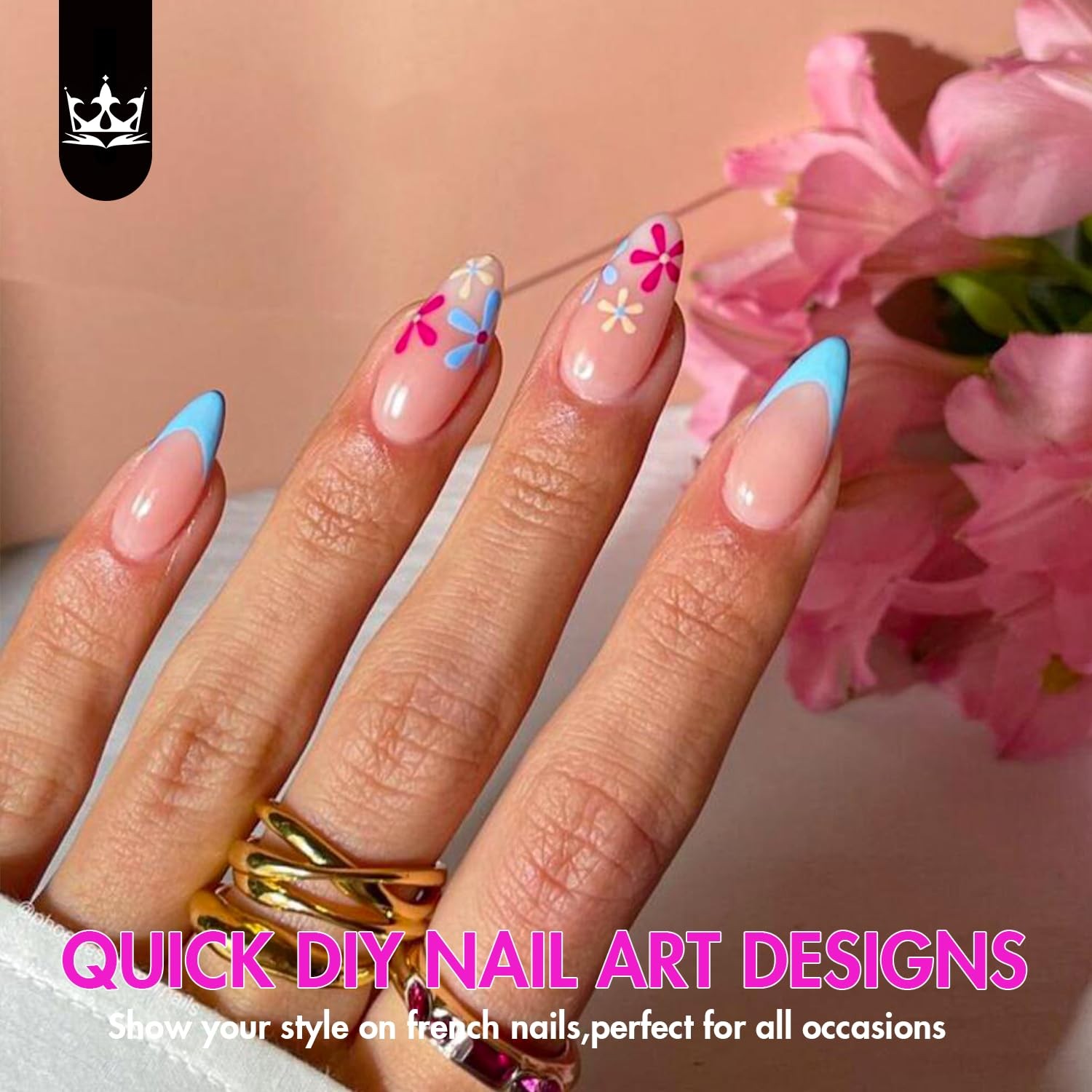 KQueenest 30 Pcs Baby Blue French Tip Press on Nails Short Almond Nails Acryl…