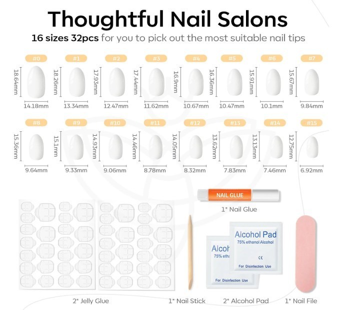 Milky White Press On Nails Short Oval Fake Nails Kit w Glue 32pcs Natural Set