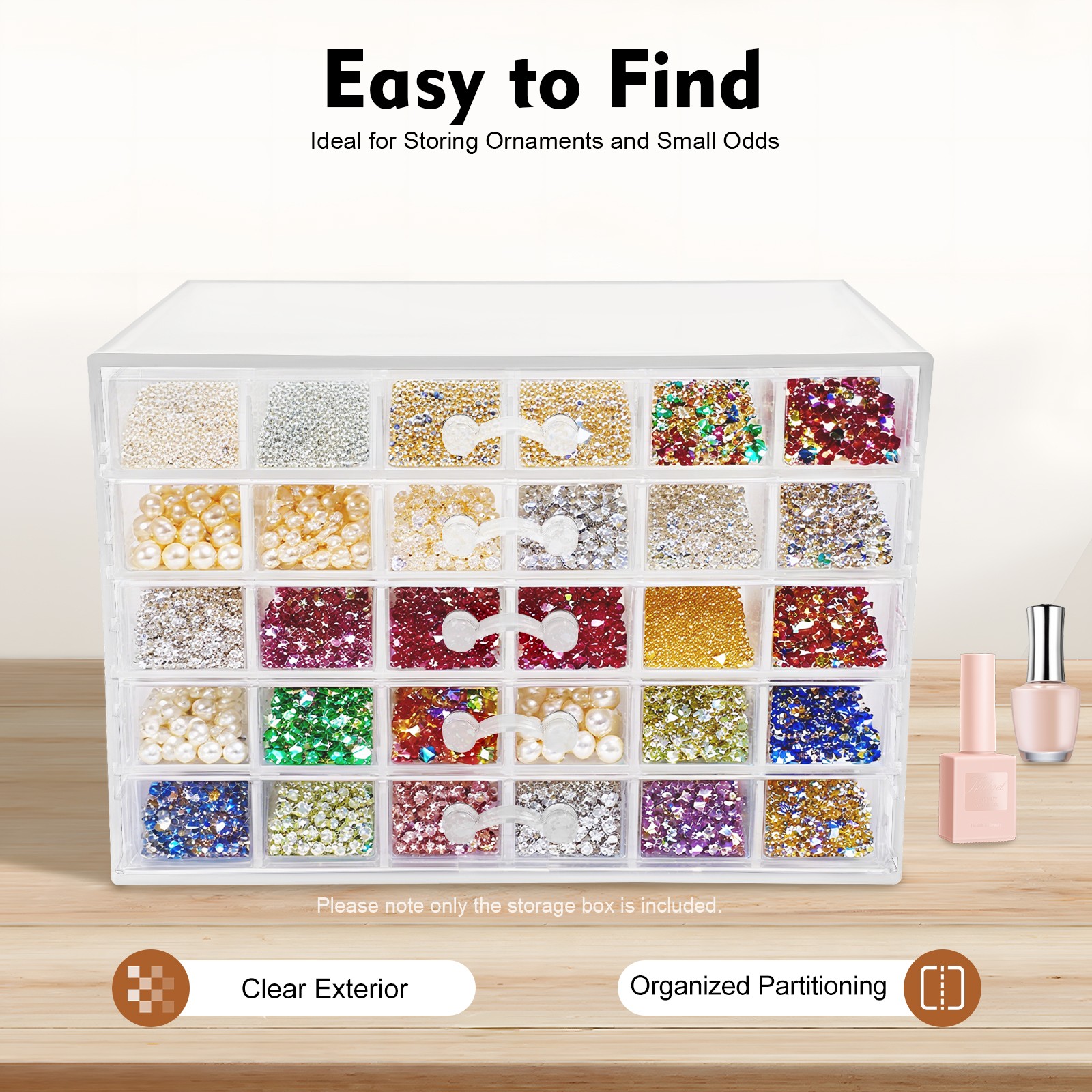 Rectangular 120 Grids Nail Art Storage Display Tray Box Acrylic Nail Art Tool