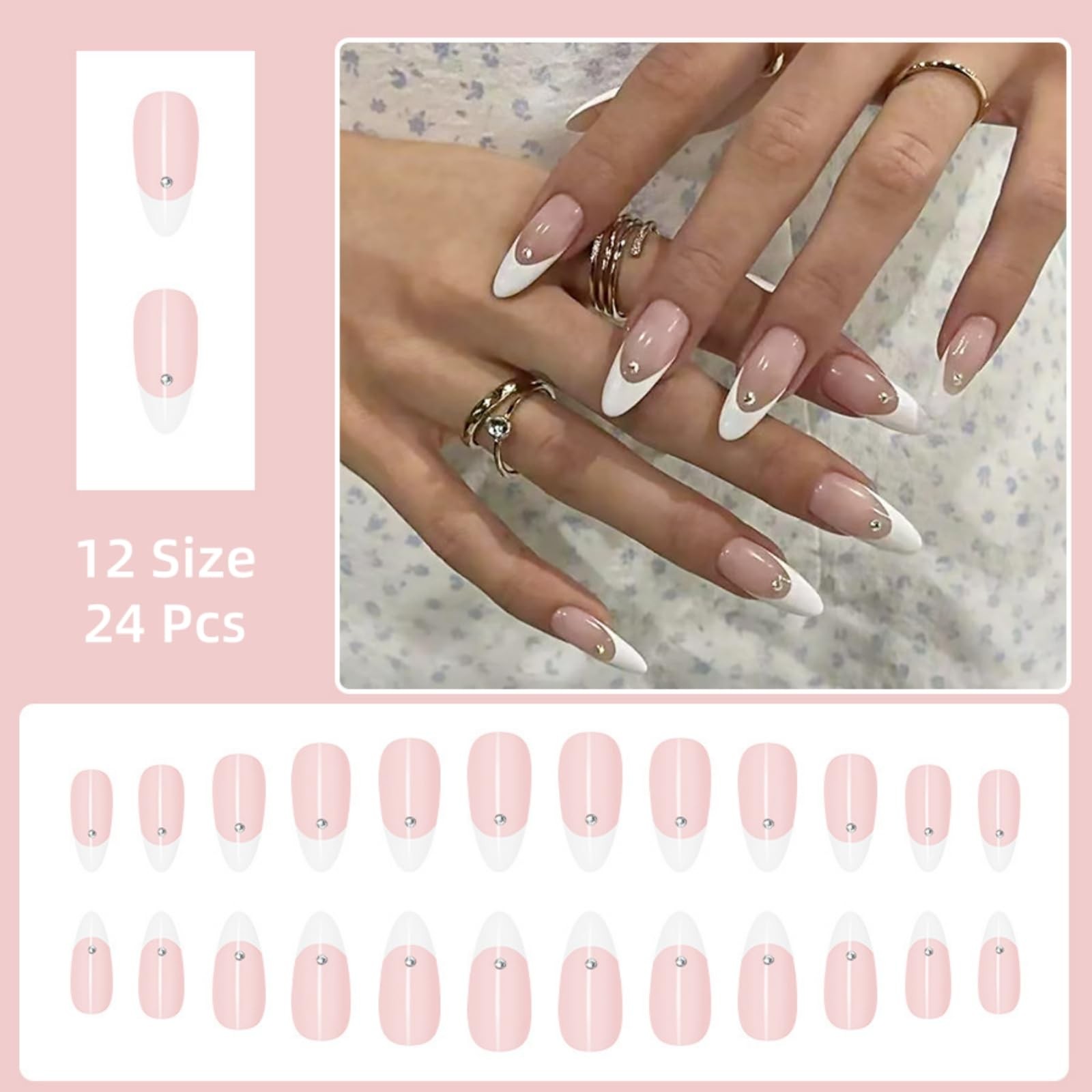 Press On Nails Almond French Tip, Glue On Nails for Gift, Supremely Fit Natur…