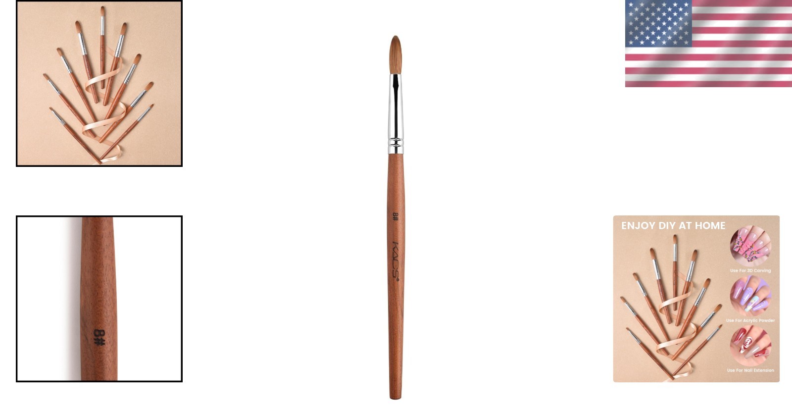 Red Wooden Nail Art Brush with Kolinsky Sable Hair for Precision Nail Designs