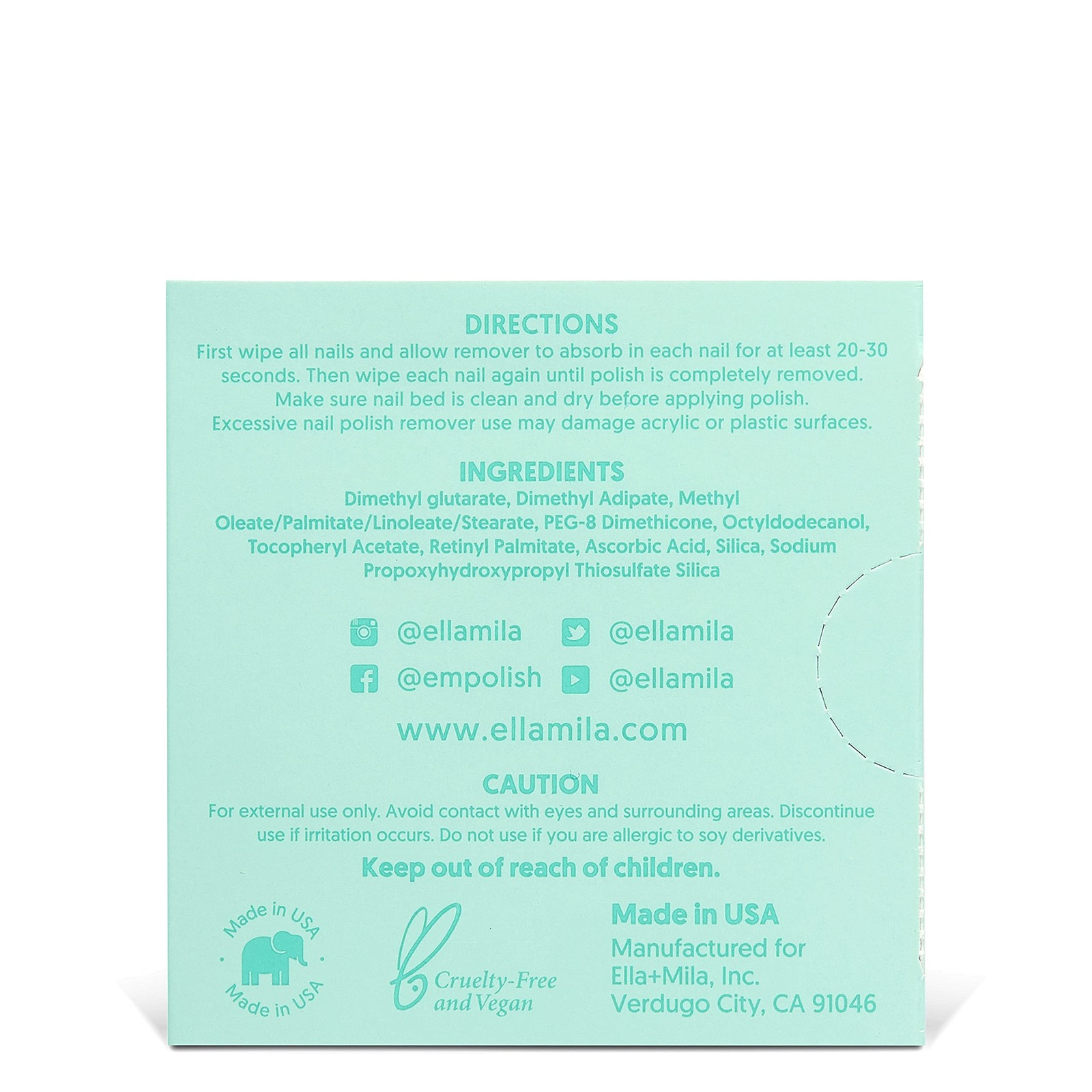 ella+mila Soy Nail Polish Remover Wipes – Non-Acetone, 12 Count (Pack of 1)