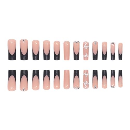 Press On Nails – Square Nude Fake Nails, Extra Long Luxurious 07-Black French