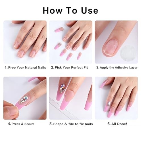 Square Press on Nails Medium Hot Pink Fake Nails Glitter Square Fake Nails-22