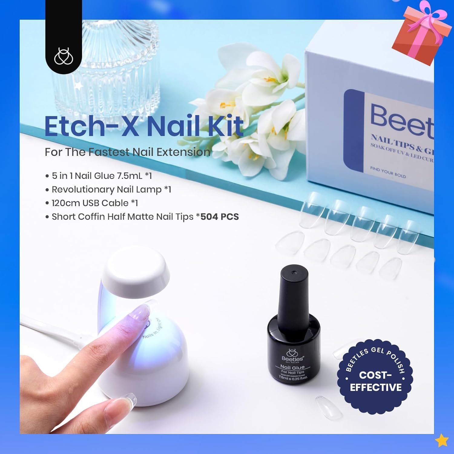 Beetles Gel Nail Kit Easy A-Pre Filed Half Matte Short Coffin Nails 504PCS